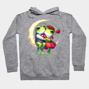 Valentine Frog Couple on Moon Hoodie